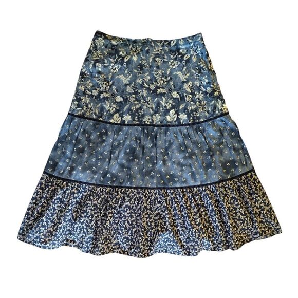 GAP Blue Mixed Tiered Floral Boho Cotton Midi Skirt Size Large Petite - Picture 3 of 14